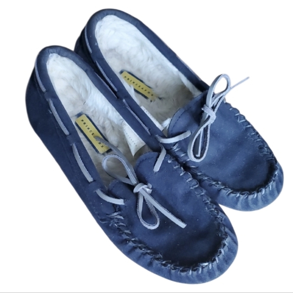 Prince &‎ Fox Blue Gray Suede Moccasins with Bow Size 8 Womans